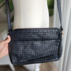 Ganson Vintage Woven Midnight Blue Navy Leather Crossbody Messenger Bag